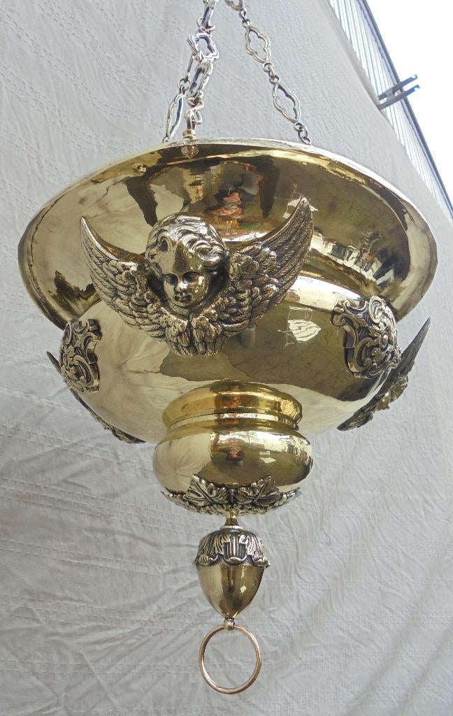 Mooie grote koperen godslamp religieus., Antiek en Kunst, Antiek | Religieuze voorwerpen, Ophalen of Verzenden
