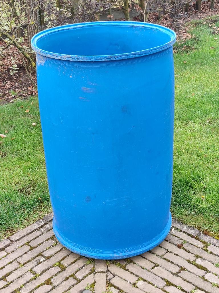 Blauwe plastic ton 200 l, Tuin en Terras, 150 liter of meer, Ophalen, Gebruikt, Kunststof