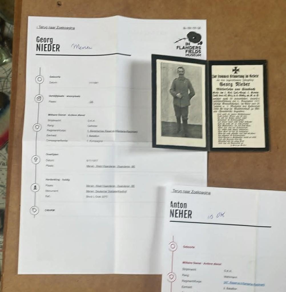 2 duitse WWI bidprenten begraven Hooglede en Menen, Verzenden, Landmacht, Foto of Poster