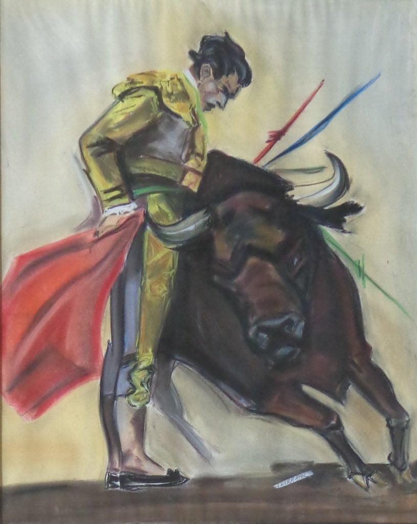 L. HERMANS / TOREADOR STIER / ORIGINEEL WERK / 73x60cm KADER, Pastel, Figures, Enlèvement, Papier/carton
