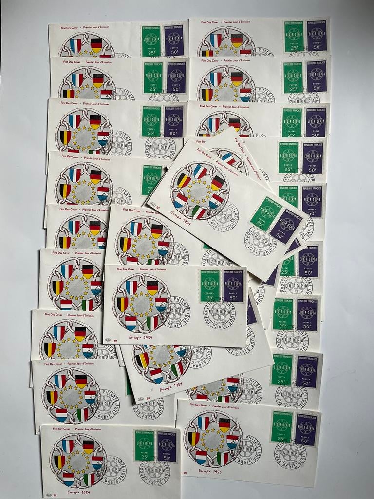 First day cover x28 1959, Postzegels en Munten, Ophalen of Verzenden