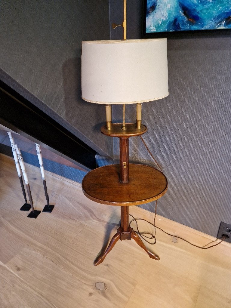 Prachtige bouillotte-lamp van messing en kersenhout, Ophalen