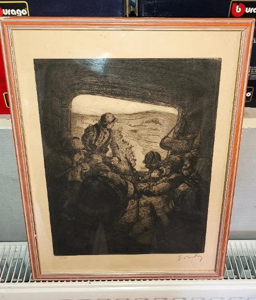 Eau forte scène de guerre signe, Antiquités & Art, Enlèvement ou Envoi