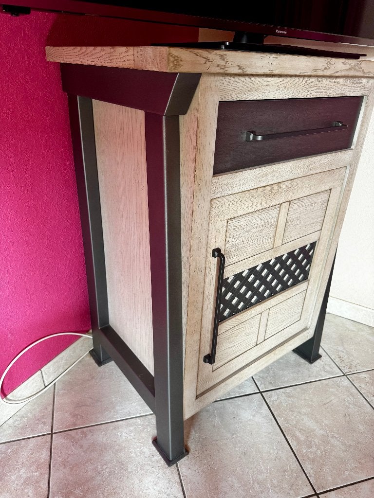 Meuble TV chêne et métal style loft 2021, 25 à 50 cm, Industriel / Loft, Moins de 100 cm, Chêne