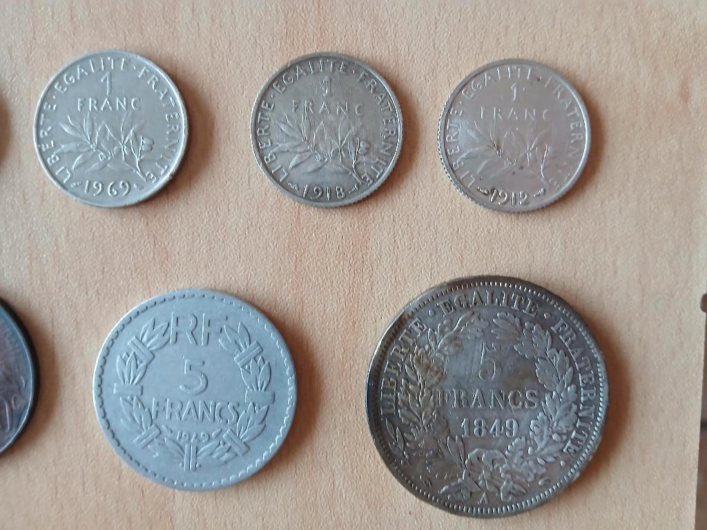 5 francs français de 1849 + autres pièces, Ophalen, Zilver, Zilver