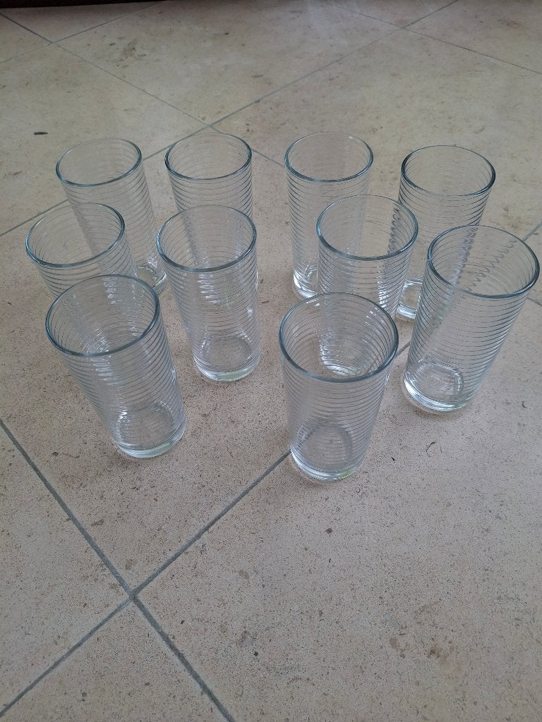10 glazen, Verzamelen, Glas en Drinkglazen, Ophalen, Gebruikt, Frisdrankglas