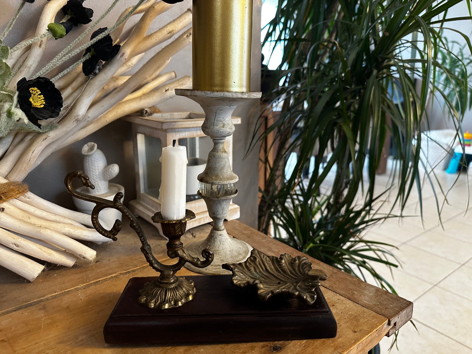 Nécessaire fumeur Art Nouveau bougeoir, Enlèvement ou Envoi, Cuivre ou Bronze