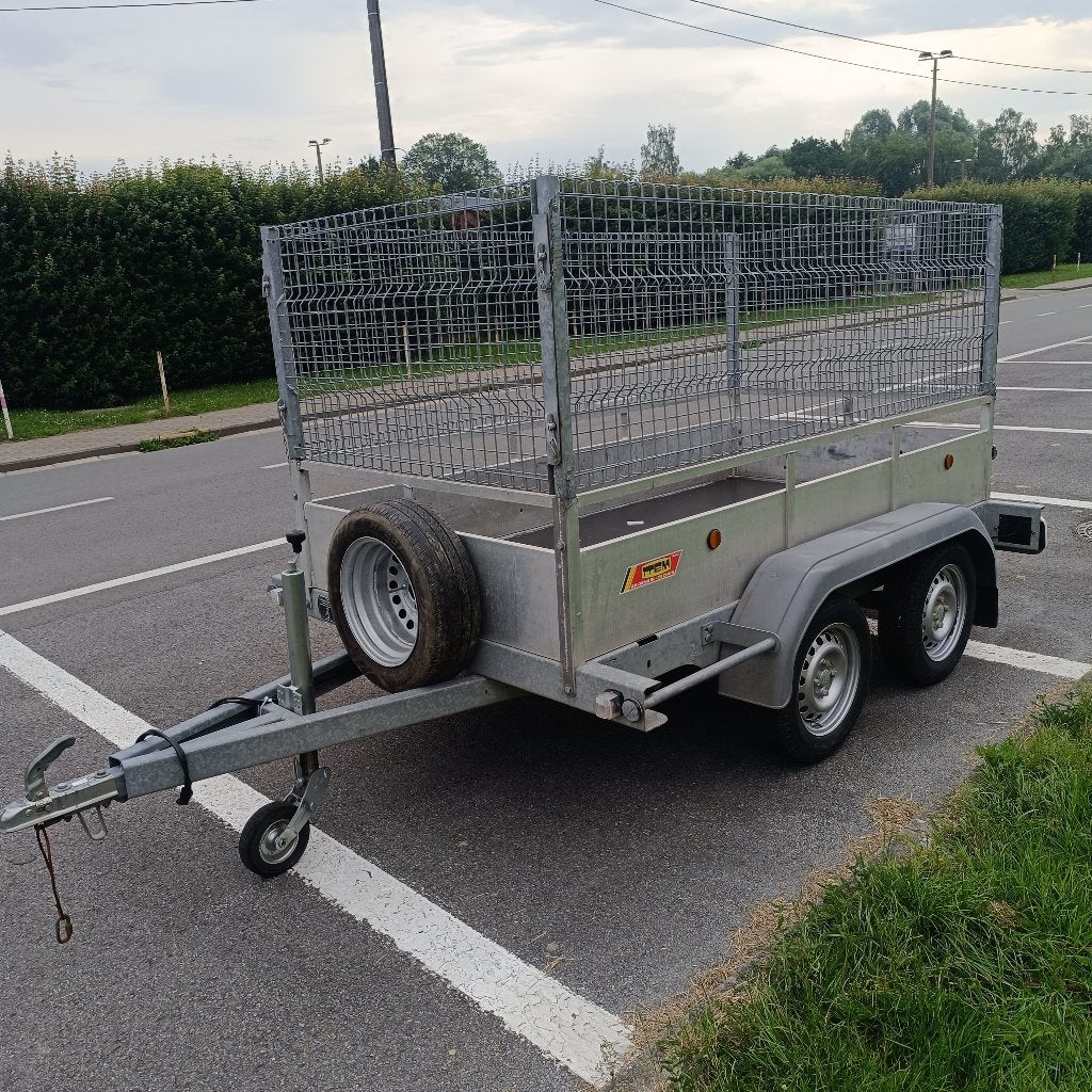 Remorque double essieux aluminium et grillage état propre, Enlèvement, Utilisé
