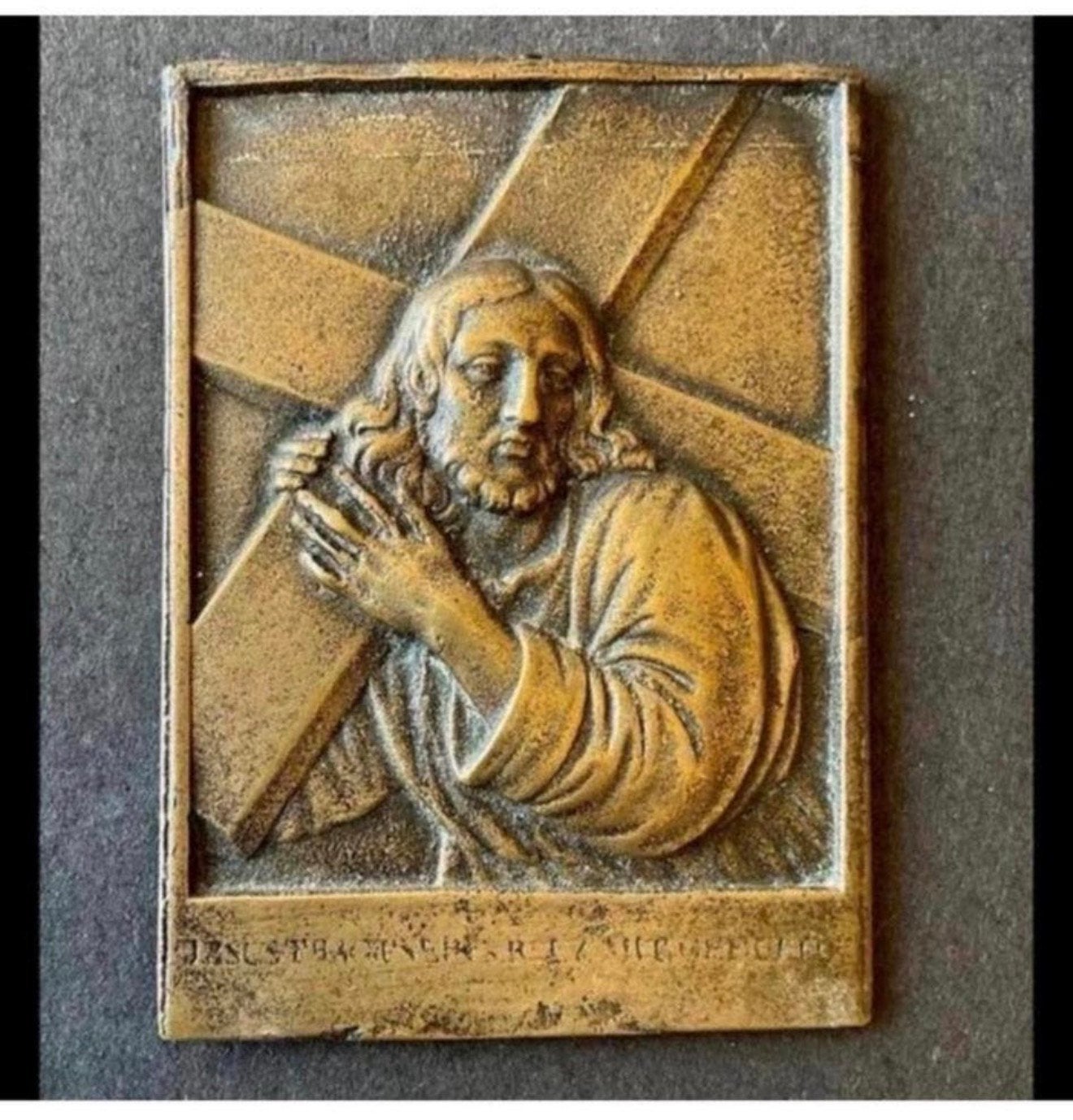 After Leonhard Posch 1800 Plaquette Christus met kruis Brons, Ophalen of Verzenden