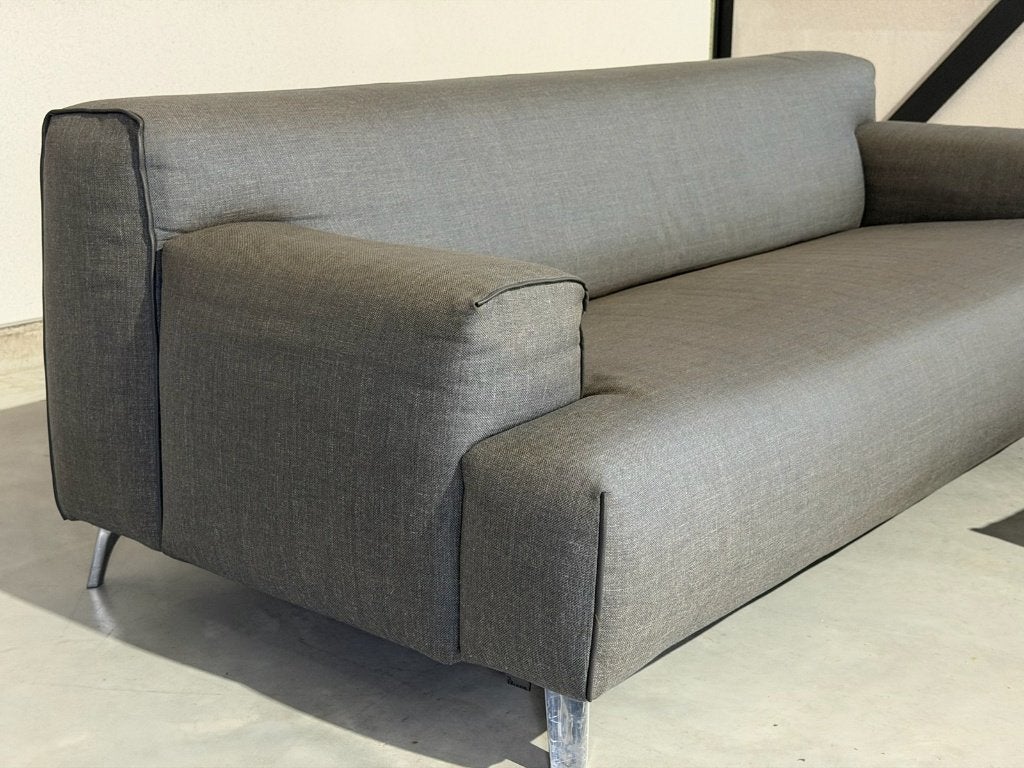Leolux Oscar bank met hocker - grijs, Ophalen, Gebruikt, Leer, 100 tot 125 cm