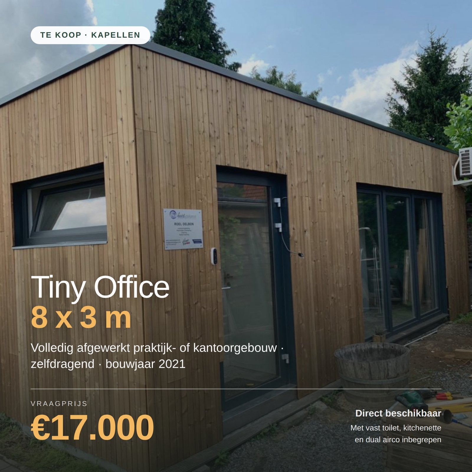 Tiny Office - 8x3m — VOLLEDIG AFGWERKT — 2021, Ophalen, Zo goed als nieuw