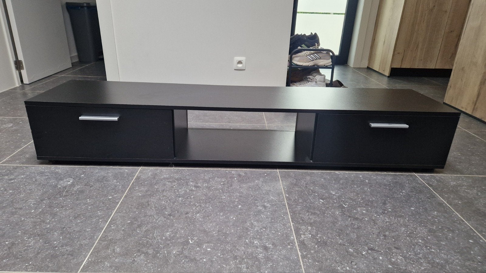 Zwart tv meubel te koop, Huis en Inrichting, Kasten |Televisiemeubels, Ophalen, Industrieel, modern, 150 tot 200 cm, Teakhout