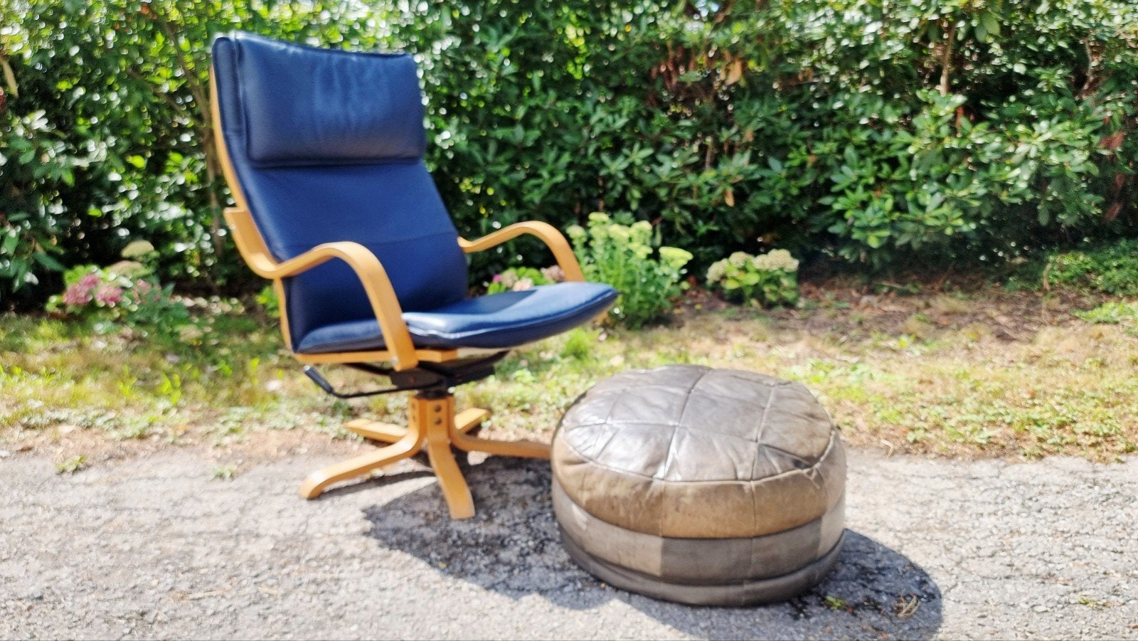 vintage lederen relax en poef, Ophalen