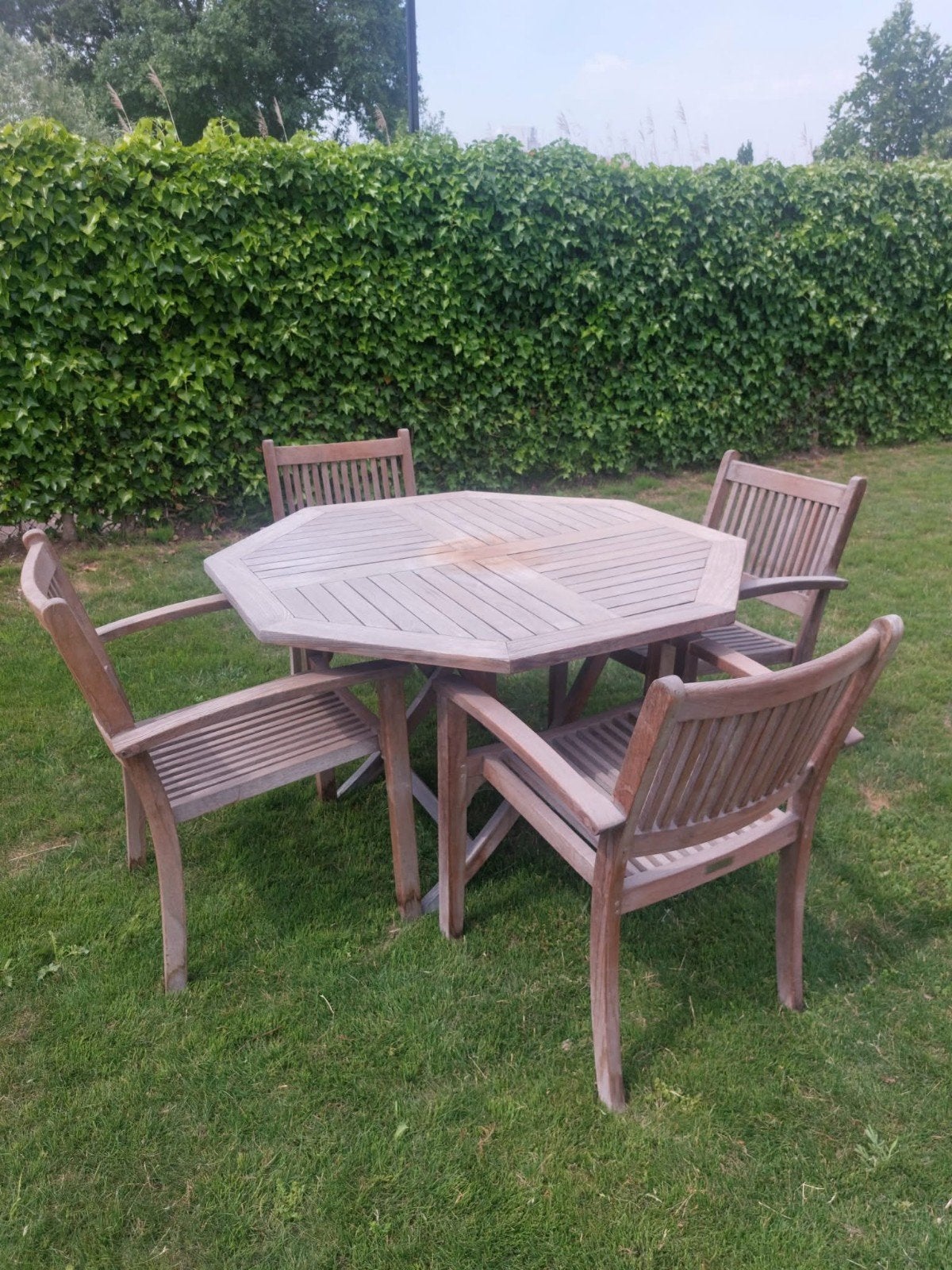 Ensemble de jardin de luxe en teck — Table octogonale + 4 ch, Jardin & Terrasse, Enlèvement, Bois de teck, Salons de jardin