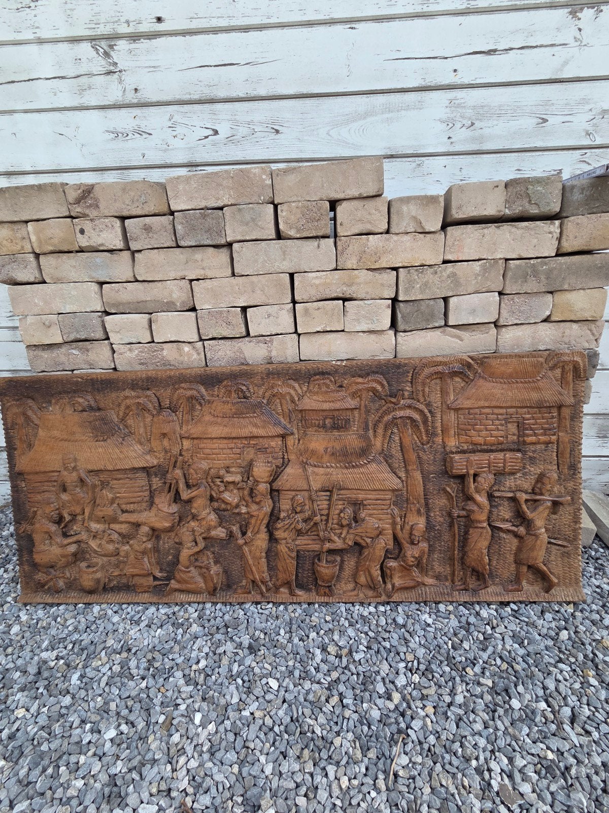 Panneau sculpté en bois motif africain années 60-70 signé, Antiquités & Art, Art | Sculptures & Bois, Enlèvement, Bois
