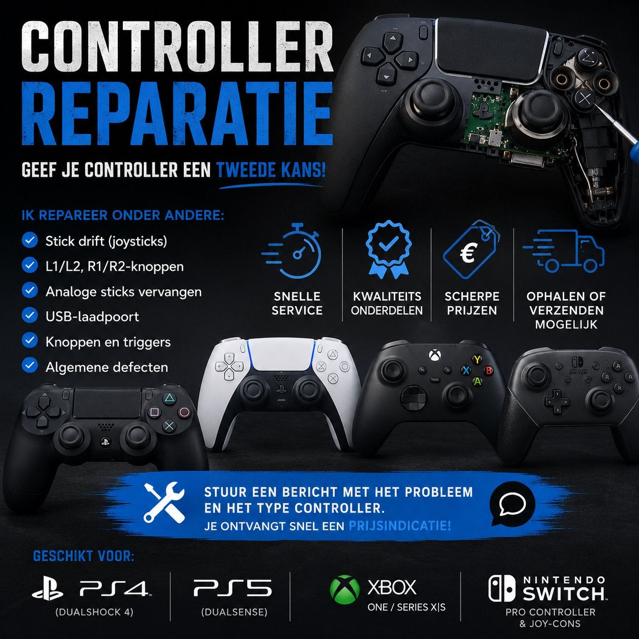 Reparatie, Games en Spelcomputers, Ophalen, Zo goed als nieuw, Controller, PlayStation 4