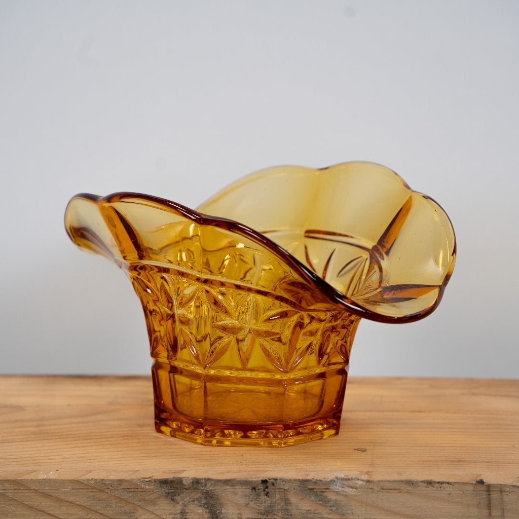 Amberkleurige vintage glazen vaas, Ophalen, Gebruikt, Oranje, 15 cm