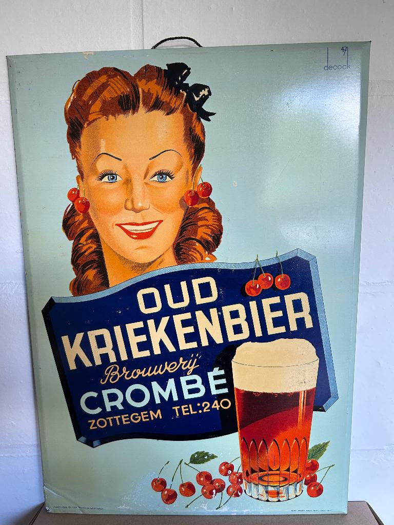 Oud reclame bord brouwerij crombe, Verzamelen, Ophalen, Gebruikt, Reclamebord