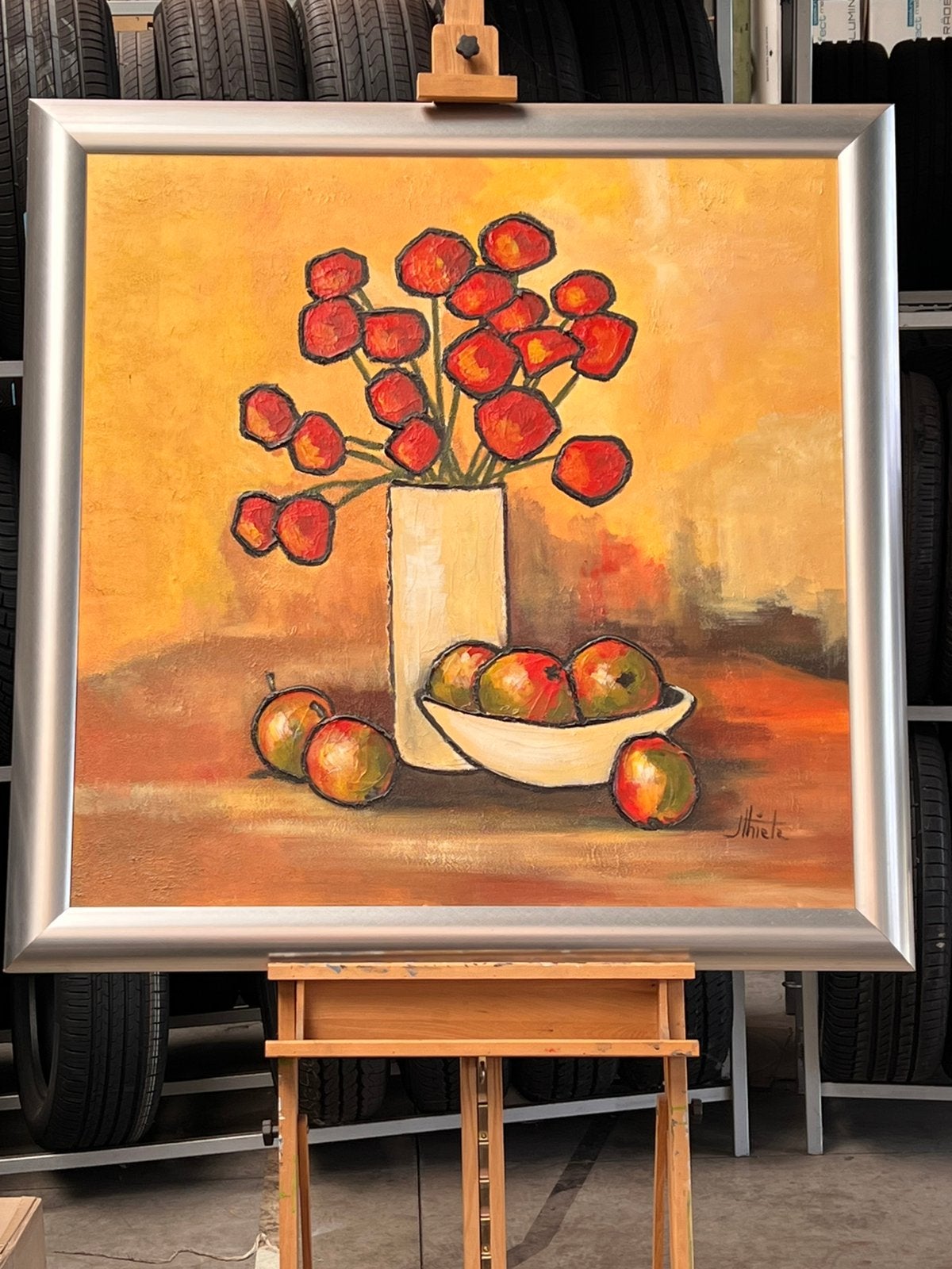 Groot schilderij Thiele, Ophalen, Ingelijst, Olieverf, Bloemen