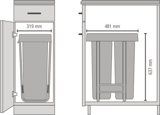 Brabantia Afvalemmer inbouw 2x30l, Ophalen, 50 – 75, Kunststof, Gebruikt