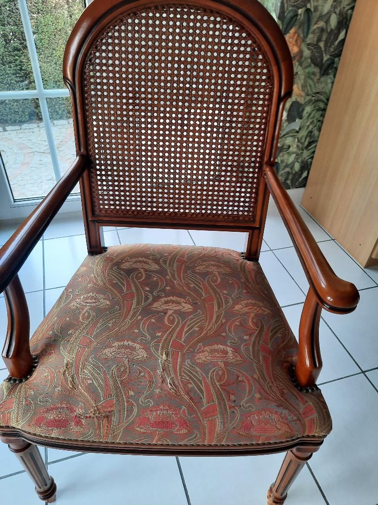 zetel met stof en cannage rugleuning, Ophalen, Gebruikt, Eenpersoons, Klassiek