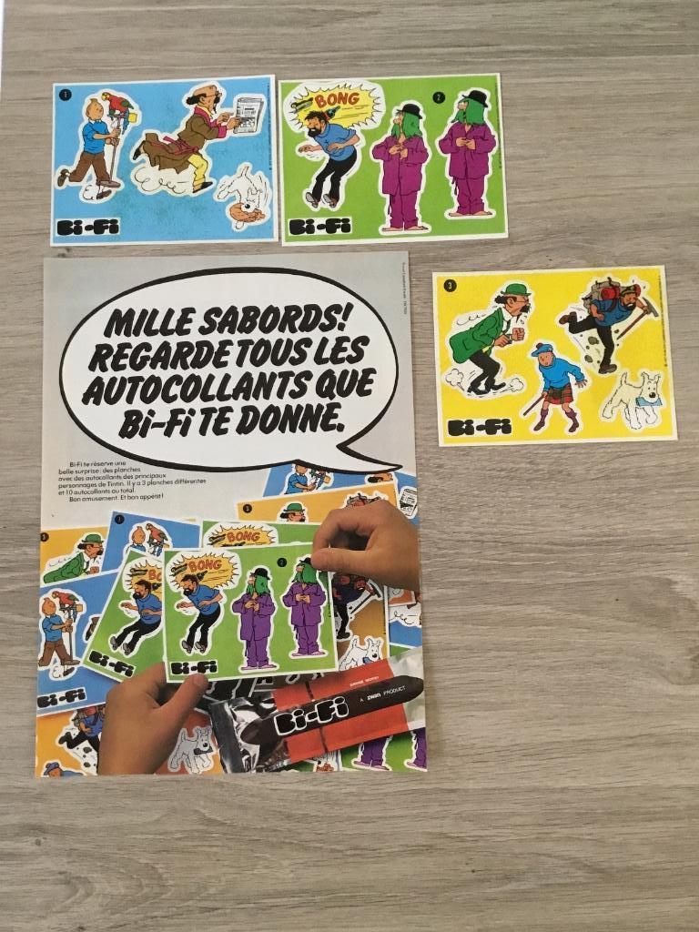 Stickers Kuifje - Bi-Fi 1977 + pub, Verzamelen, Verzenden, Strip of Tekenfilm