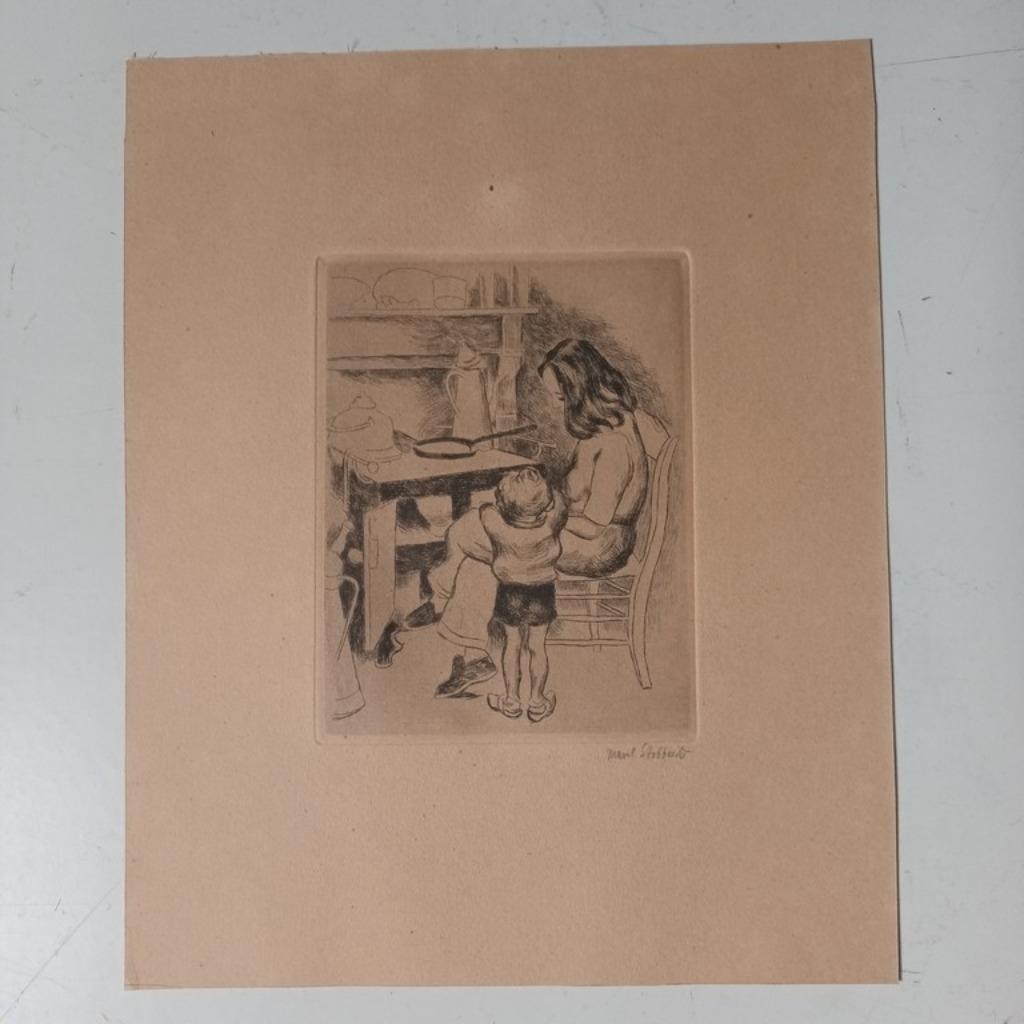 Marcel Stobbaerts (1899-1979) - ets - "Moeder met kind aan d, Antiek en Kunst, Ophalen of Verzenden