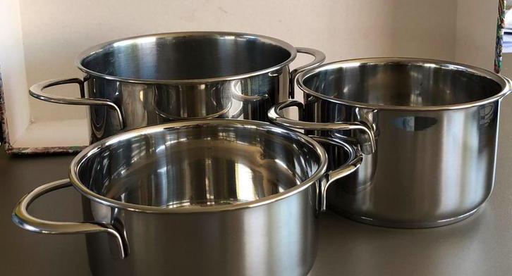 3 kleine eenpersoons potjes in inox + deksel- 2 ongebruikt!, Enlèvement ou Envoi, Neuf, Verre, Ensemble de casseroles