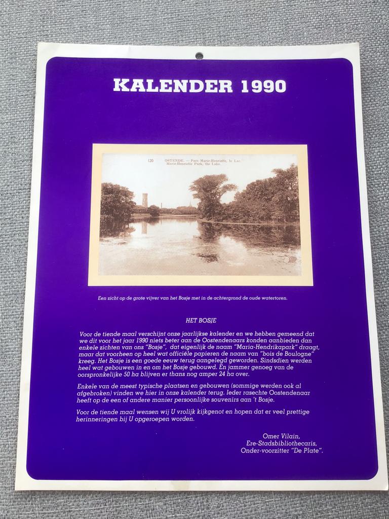 Calendrier « Het bosje » d'Ostende 1990, Enlèvement ou Envoi, Comme neuf
