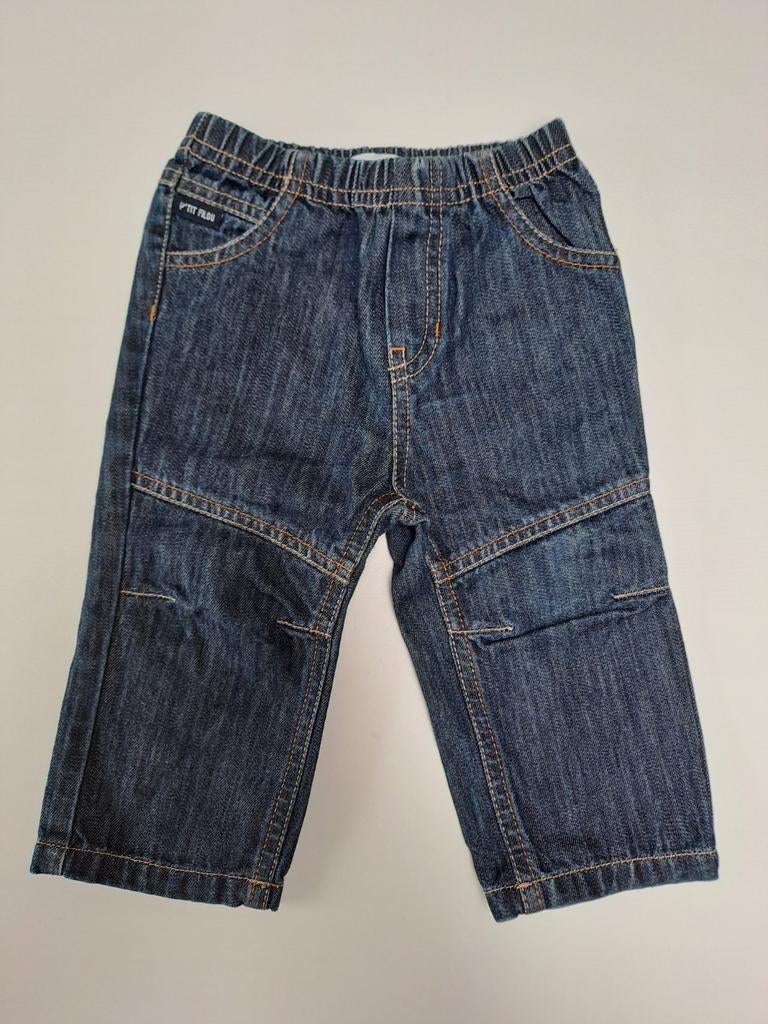 Mt 74 Donkerblauwe denimbroekje met rekkerband, Broekje, Ophalen of Verzenden, Zo goed als nieuw, Jongetje