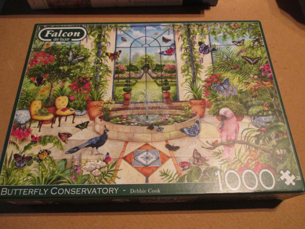 puzzel Butterfly Conservatory merk Falcon de luxe, Ophalen of Verzenden, 500 t/m 1500 stukjes, Zo goed als nieuw, Legpuzzel