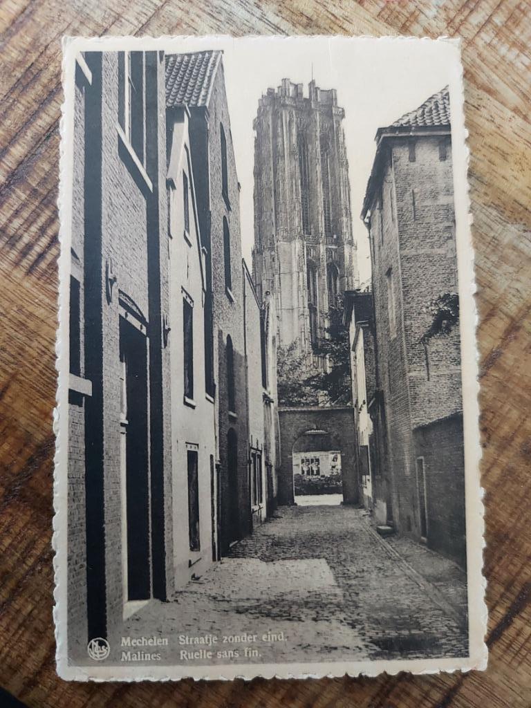 Postkaart Mechelen straatje zonder einde door Nelis, Verzamelen, Postkaarten | België, Gelopen, Antwerpen, 1940 tot 1960, Ophalen of Verzenden