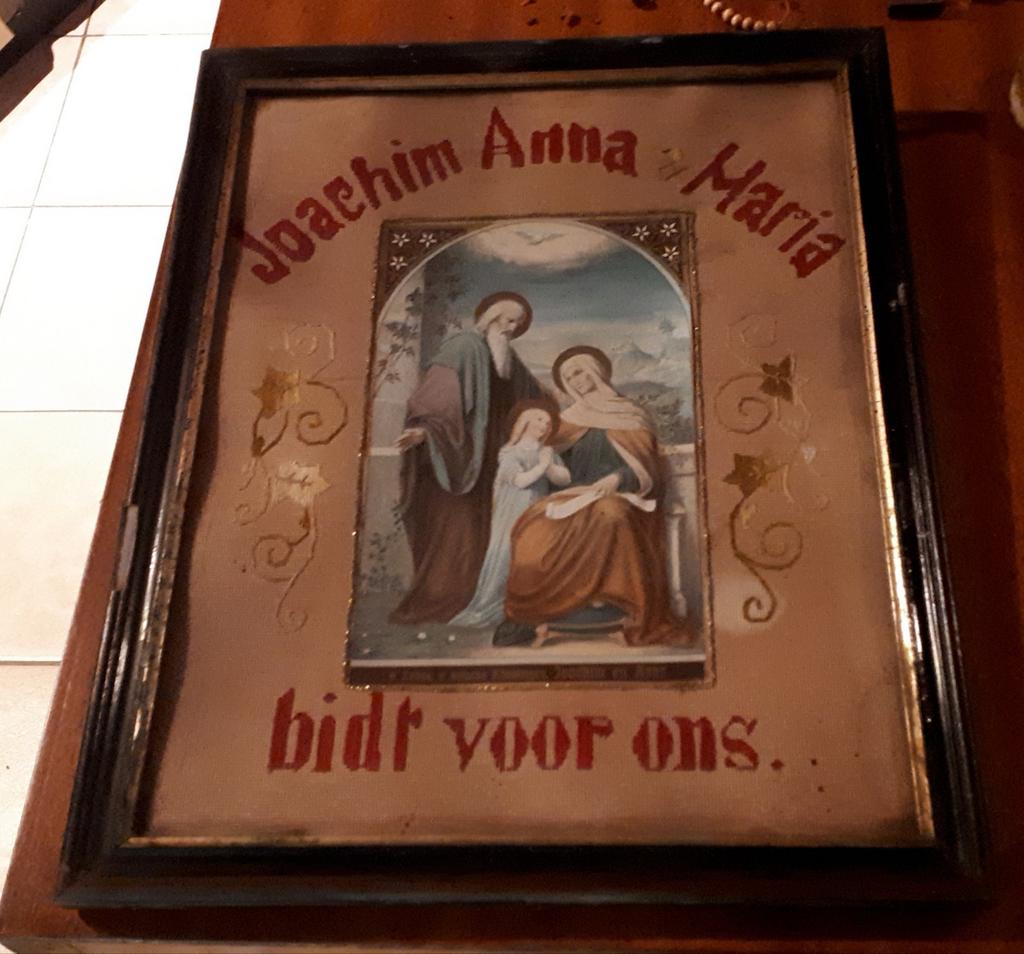 Religieuse prent van Maria en haar ouders. Kader 32.5 x 40, Ophalen of Verzenden