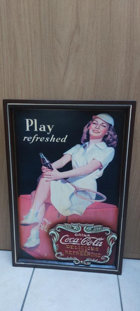 Tableau de pub authentique en bois Coca-Cola - Play Refreshe, Collections, Marques & Objets publicitaires, Neuf, Panneau publicitaire