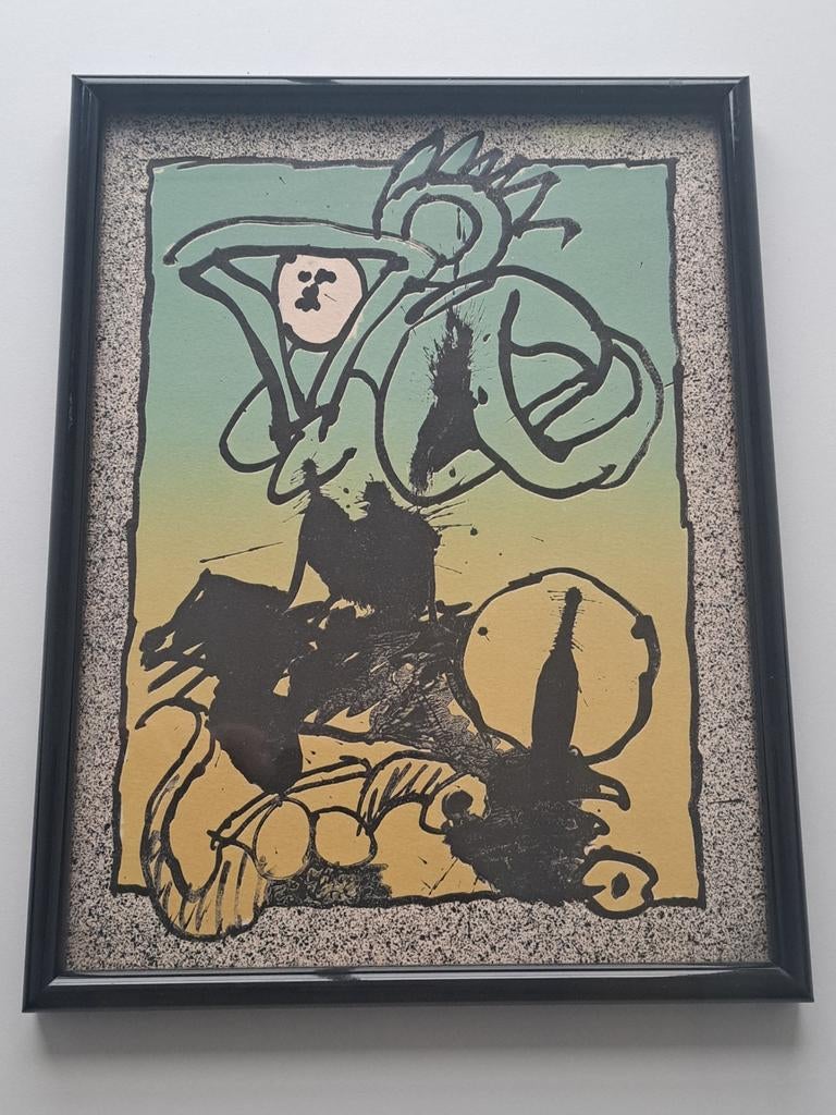Pierre Alechinsky - lithographie - personnage surrealiste, Enlèvement ou Envoi
