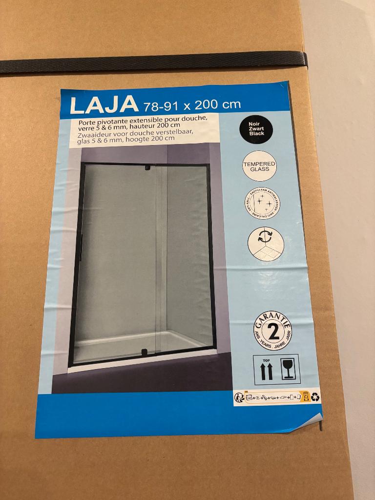 NEUVE - ALLIBERT LAJA - Porte de douche noire - 78-91x200, Enlèvement, Neuf, Verre, Douche