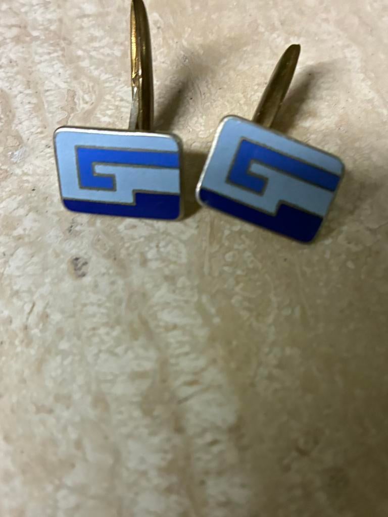 Vintage manchetknopen email blauw, Ophalen of Verzenden, Gebruikt, Overige materialen