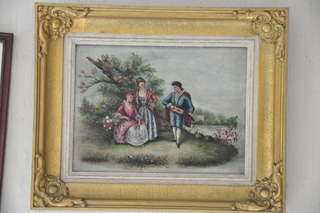 schilderij - romantisch - zanger en 2 dames, Ophalen of Verzenden