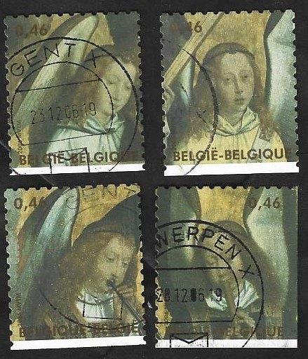 4 Postzegels Musicerende engelen België 2006 Kerstmis (II), Oblitéré, Enlèvement ou Envoi, Affranchi, Noël
