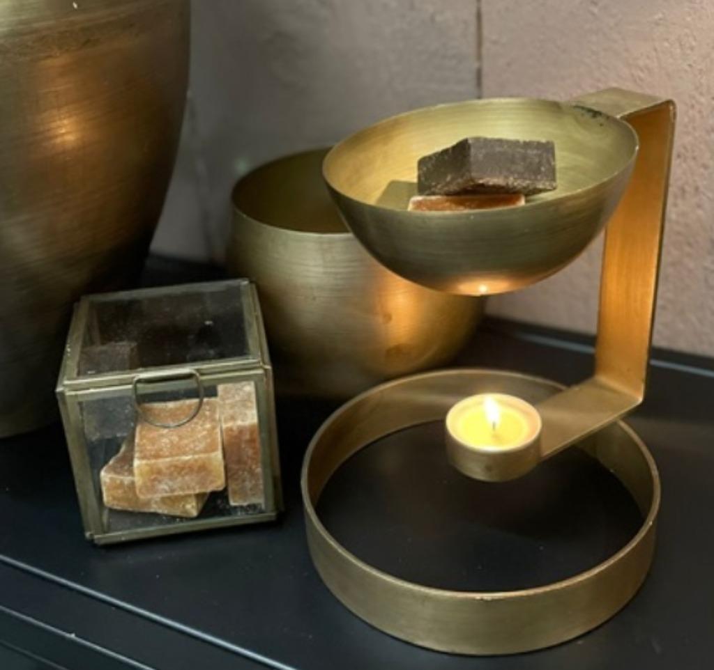 Geurbrander - wax/blokjes - metaal goud - landelijk, Huis en Inrichting, Woonaccessoires | Kandelaars en Kaarsen, Overige kleuren