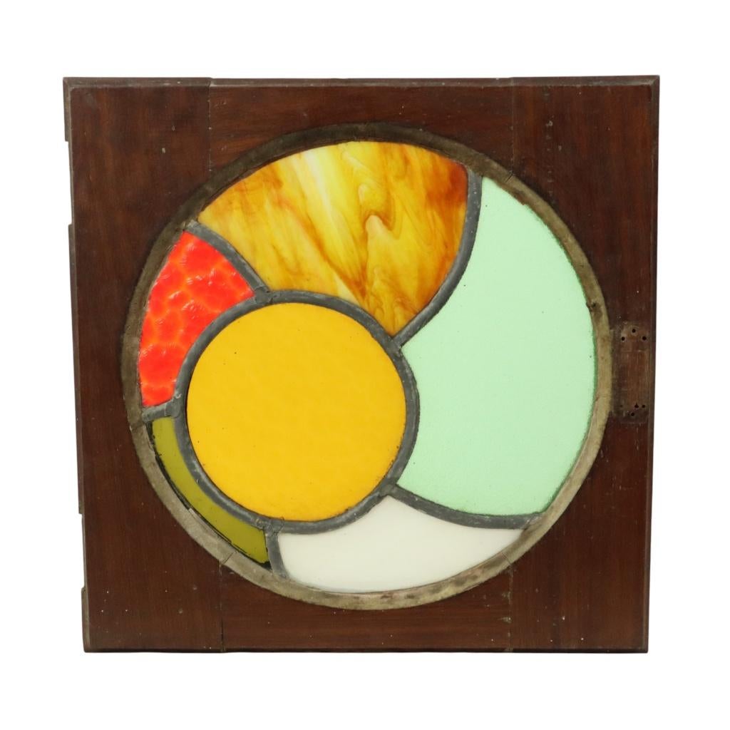 Kleurrijk Glasraam Paneel Glas in Lood Houten Frame 37cm, Antiek en Kunst, Ophalen of Verzenden