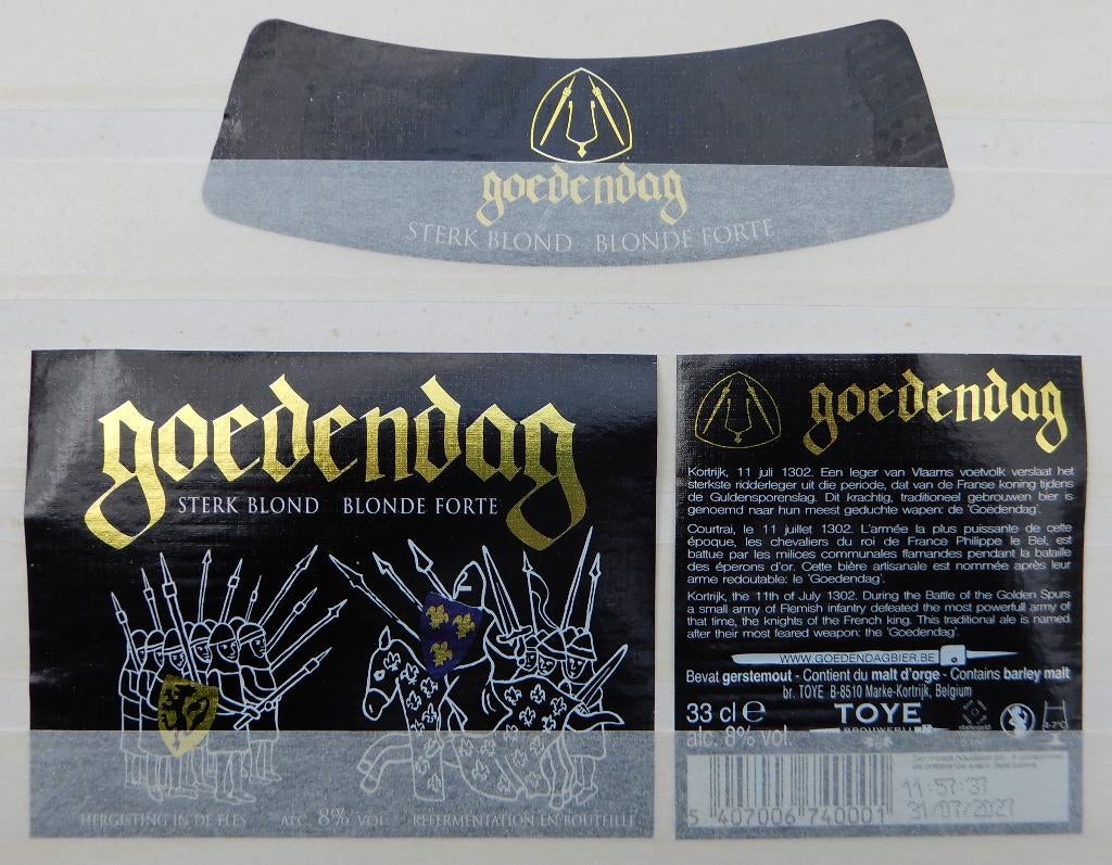Bieretiket Goedendag blond Brouwerij Toye (12n7), Ophalen of Verzenden, Gebruikt