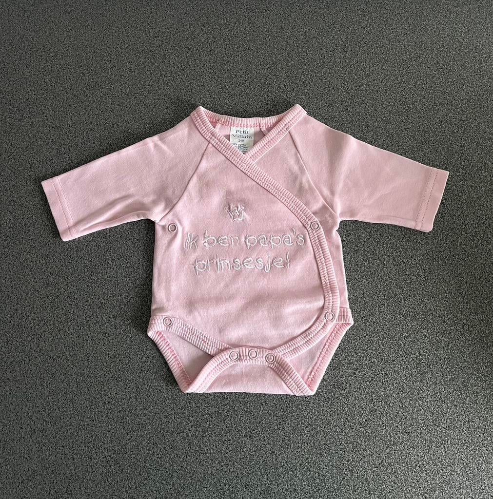 Lichtroze body ‘ik ben papa’s prinsesje’ - 3 maand, Ophalen of Verzenden, Zo goed als nieuw, Meisje