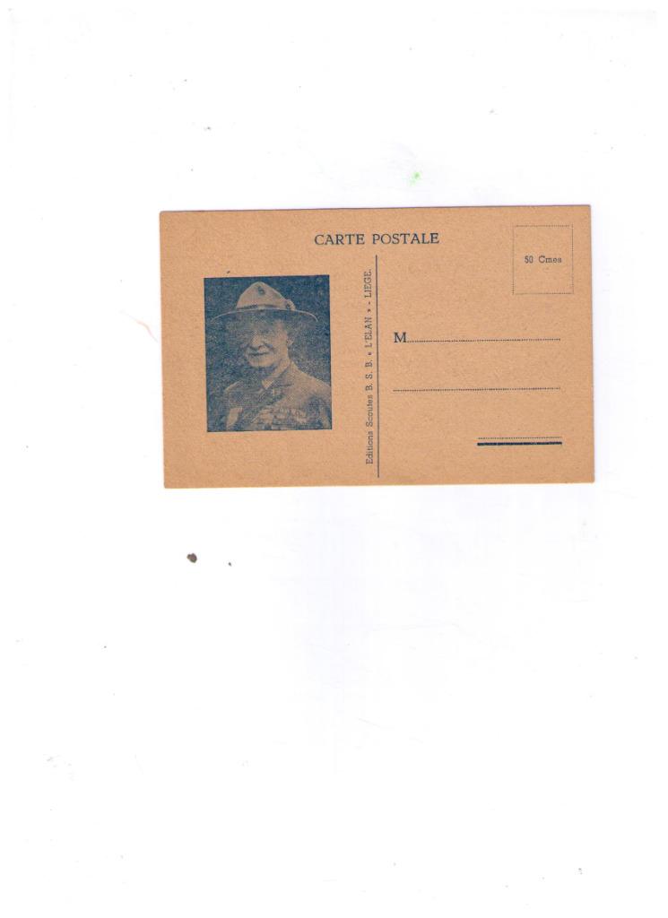 Ancienne carte postale belge VIERGE, Effigie de Baden Powel, Envoi, Comme neuf, Autres types