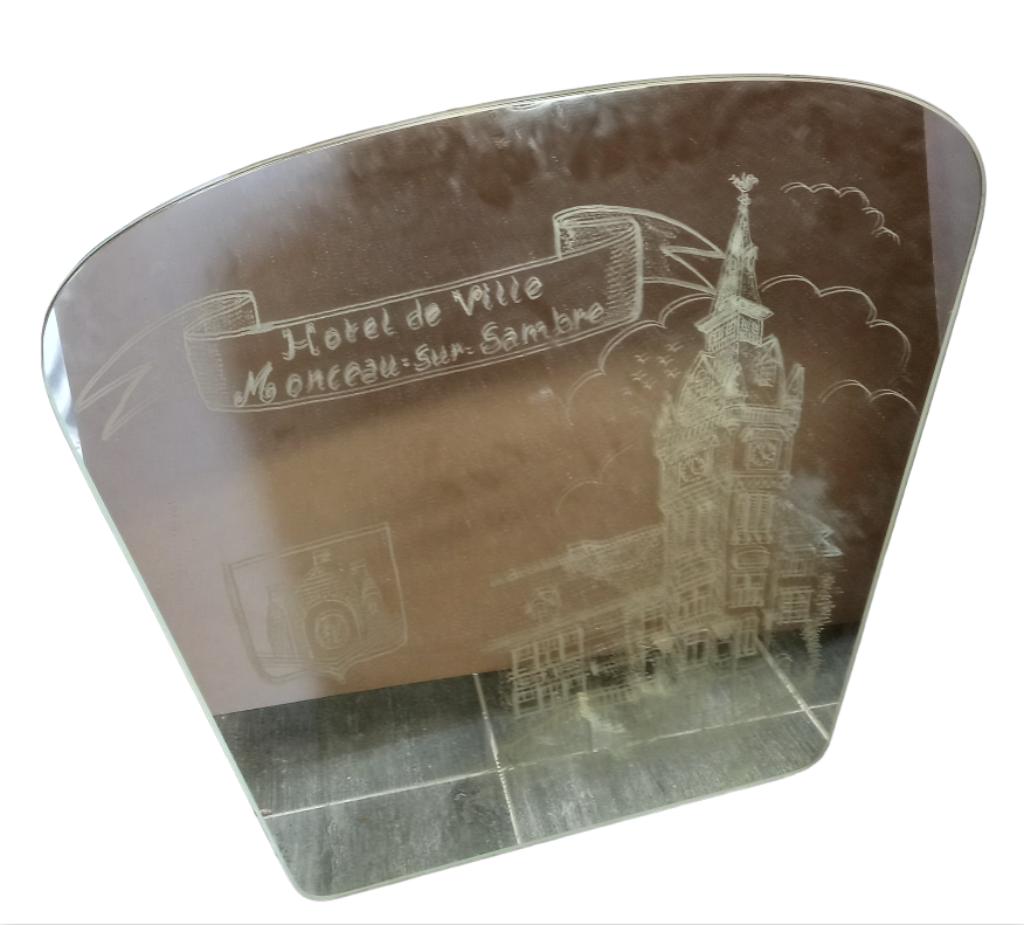 Miroir avec gravure de Monceau-Sur-Sambre, Neuf, Moins de 100 cm, Enlèvement, 50 à 75 cm