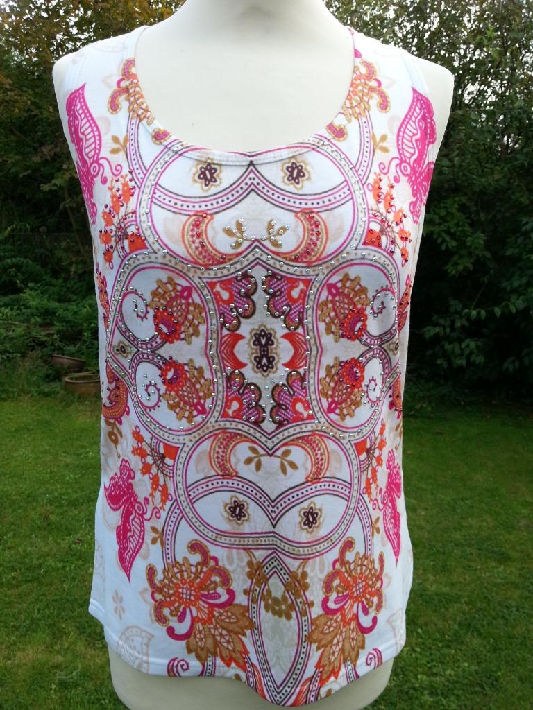 wit topje+strass motief oosters oranje-roos rug + kant nieuw, Kleding | Dames, Wit, Nieuw, Ophalen of Verzenden, Maat 36 (S)