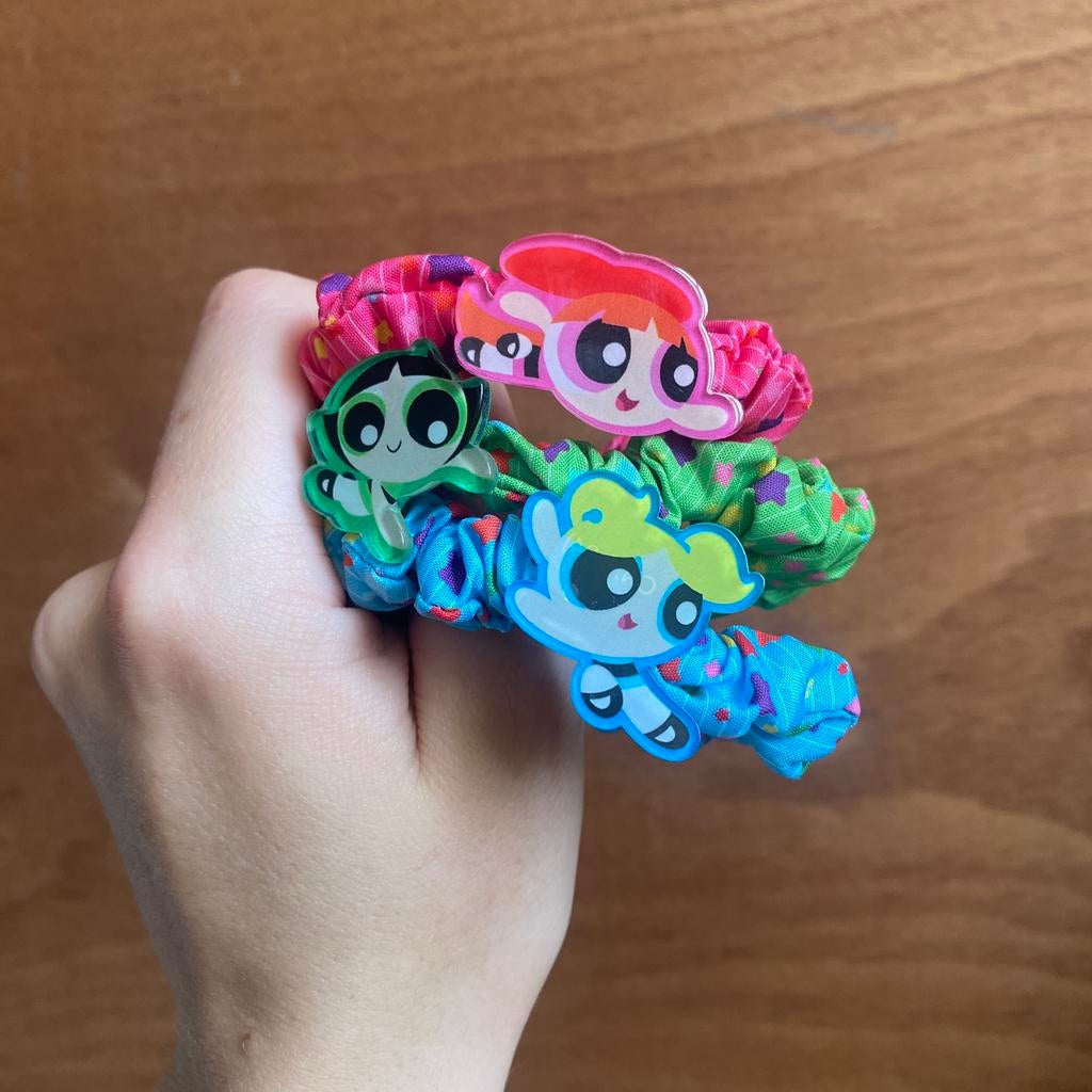 3 paar The Powerpuff Girls haarelastieken, Ophalen of Verzenden, Zo goed als nieuw, Haarspeld