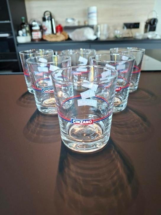 6 VINTAGE CINZANO-glazen. Jaren 60, 70., Verzamelen, Ophalen of Verzenden, Zo goed als nieuw