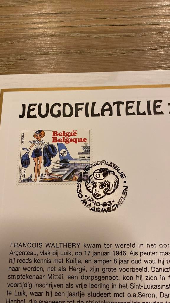 Walthéry natasja postzegel first day sheet 1993, Ophalen of Verzenden, Nieuw