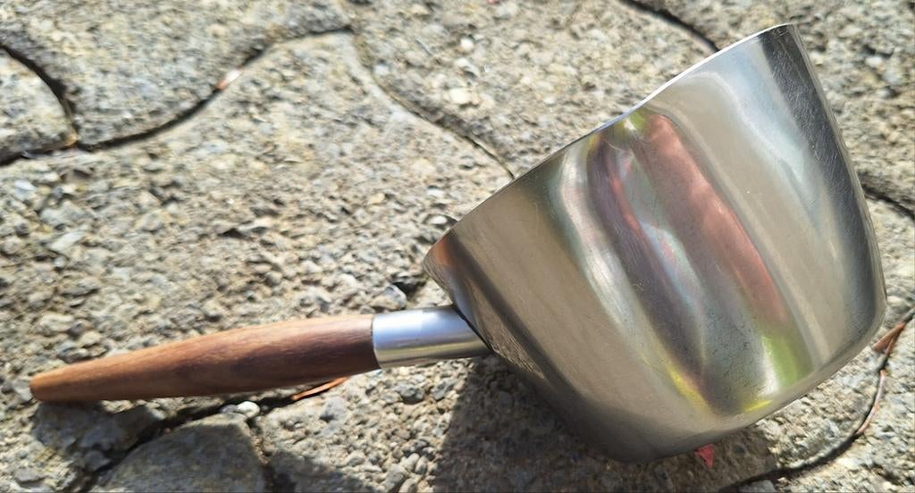 Vintage Lundtofte en Dana DFA sauskom van roestvrij staal en, Inox, Keramische plaat, Overige typen, Ophalen of Verzenden